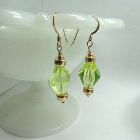 Uranium glass bead earrings on 14k gold filled - Picture 1 of 10
